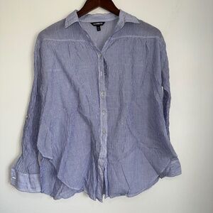 EXPRESS Womens XS Oversized Blue White Stripe Long Sleeve Button Up Shirt i1